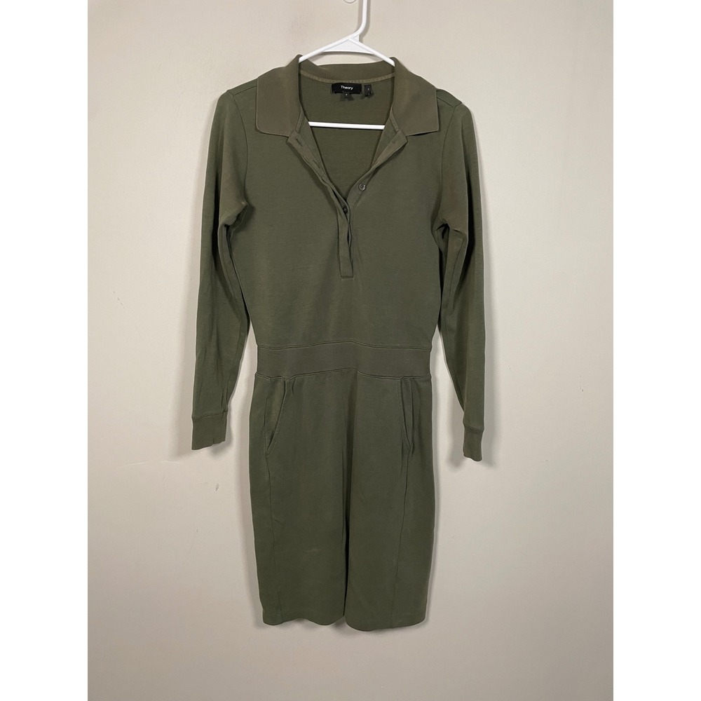 Theory Polo Dress in Jersey Double Knit Green Size Small Quiet Luxury Minimalist